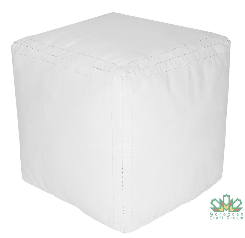 Set Of 2 Luxury Leather Square Ottoman White SP1WH