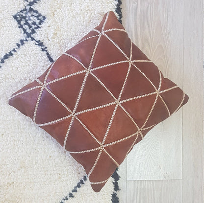 Leather Square Luxury Embroidered Pillow Brown EP1BR