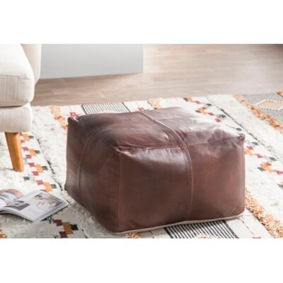 Chocolate Large Square/Rectangular Luxury Leather Ottoman LSP1CH