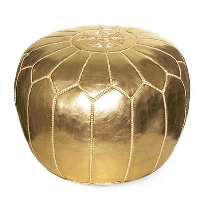 SET OF 2 LUXURY LEATHER POUFS GOLD SILVER RP1GL RP1SL