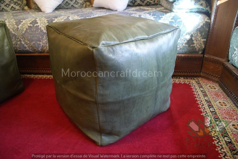 Luxury Leather Square Ottoman Olive SP1OL (Χωρίς ραφές)