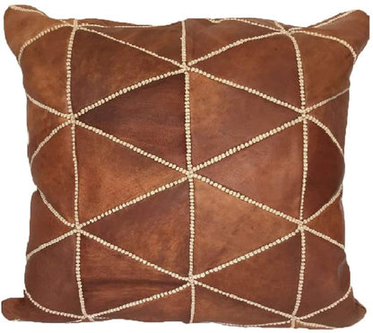 Leather Square Luxury Embroidered Pillow Light Brown EP2BR