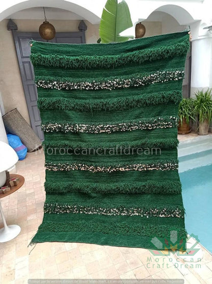 Handmade Moroccan Wedding Blanket Handira GREEN HB1GN