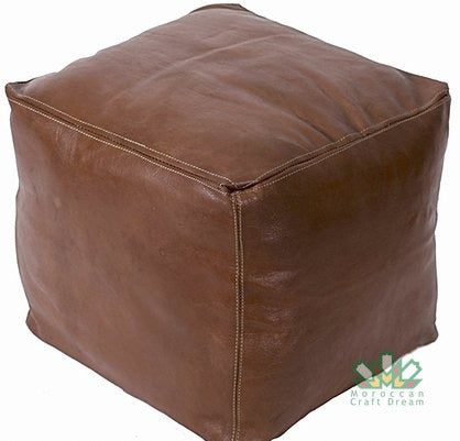 Luxury Leather Square Ottoman Chocolate SP2CH (With Stitching)