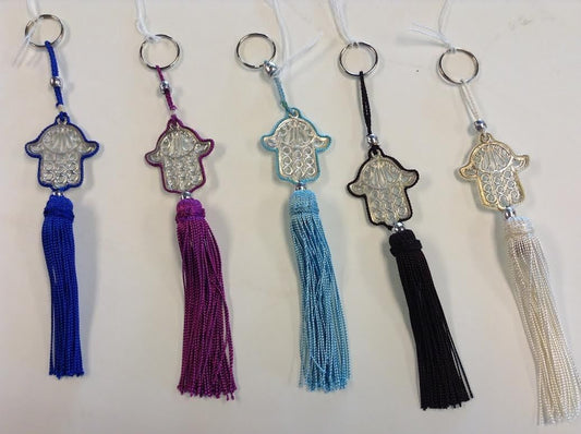 moroccan silk tassel keyring hamsa khmissa