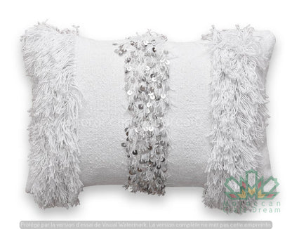 Μαροκινό ριχτάρι γάμου 60cm x 40cm, Λευκή παγιέτα Berber Cushion White 2
