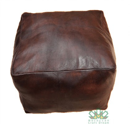 Set Of 2 Square Luxury Leather Poufs Chocolate SP3BR