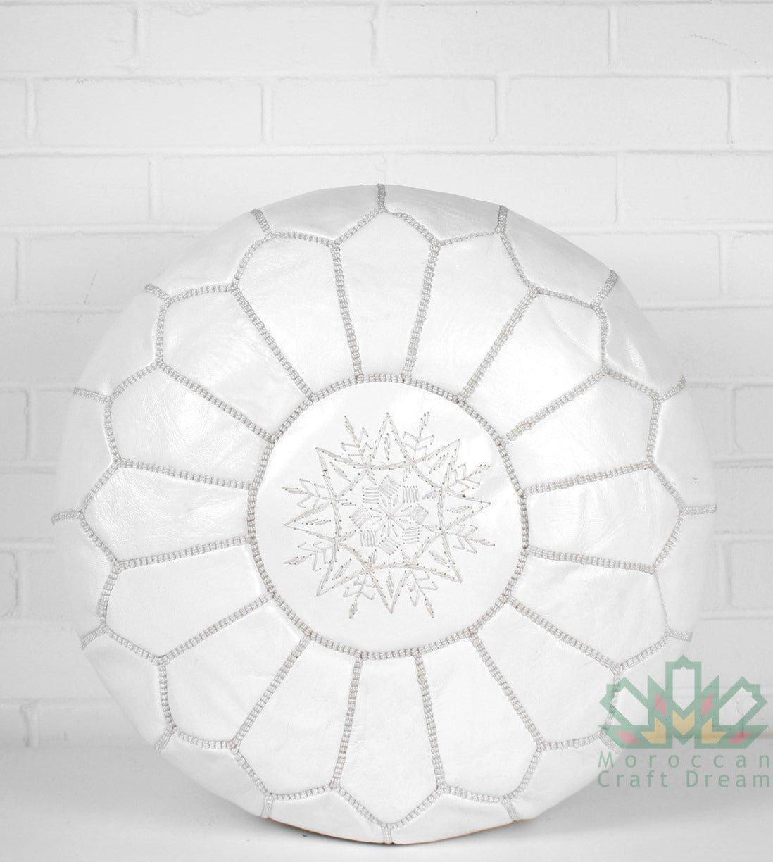 Extra Large White Round luxury Leather Pouf LRP1WH