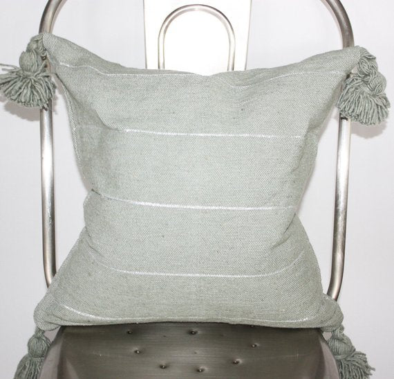Grey Stripe Moroccan Pom Pom Pillow