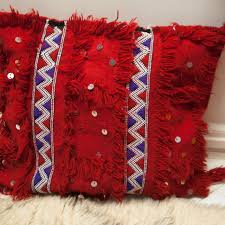 Moroccan Wedding Blanket Pillow Handira Red