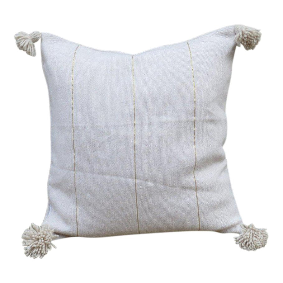 Grey Stripe Moroccan Pom Pom Pillow