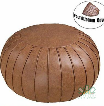 Brown chocolate Elegant Moroccan leather ottoman designed to add a touch of sophistication and versatility to any room