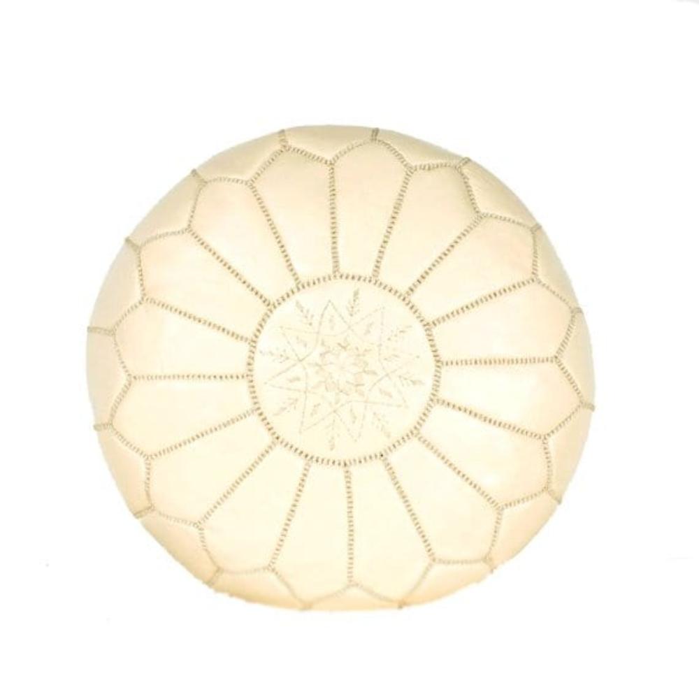 Cream Moroccan leather pouf ottoman by Moroccancraftdream, ideal for living room or bedroom decor.