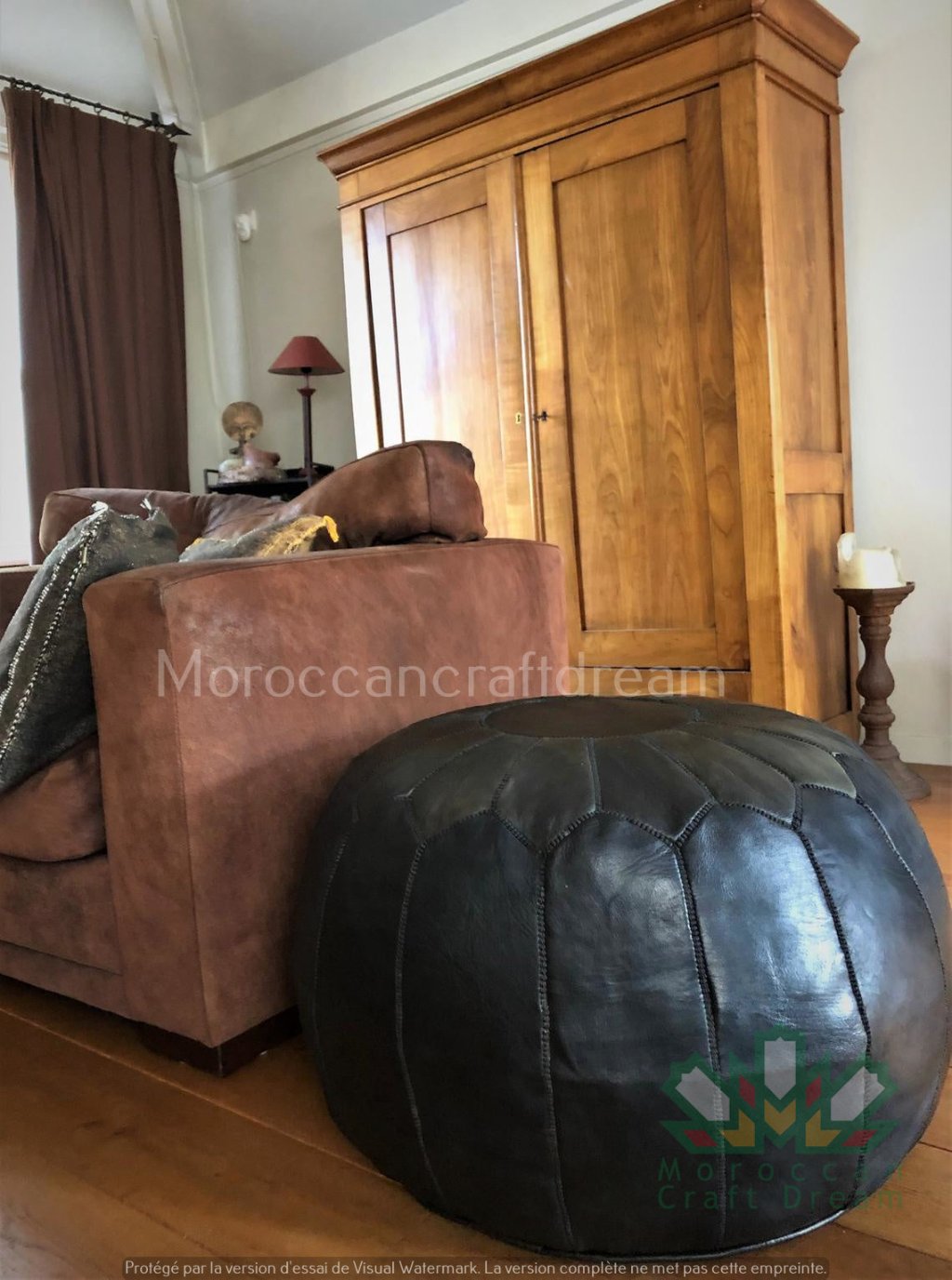 Leather Pouf Chair, Moroccan Leather store Pouf, Leather Ottoman, Leather Chair, Moroccan Leather Ottoman, Black Ottoman