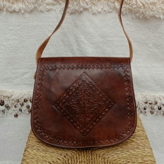 small handmade brown leather bag for men and women