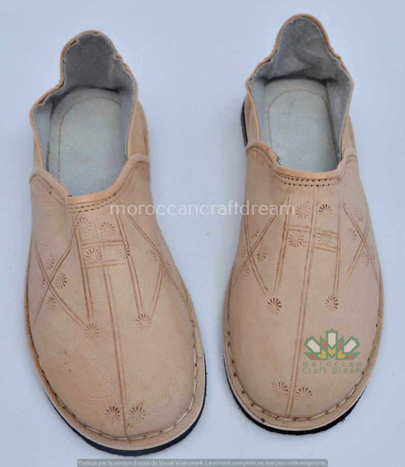 handmade leather slipper cream color