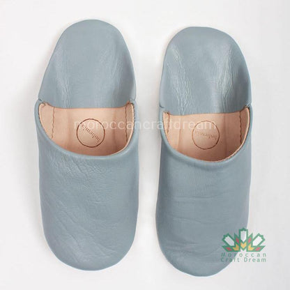 grey handmade leather slippers, marrakech moroccan craft, bohemian style