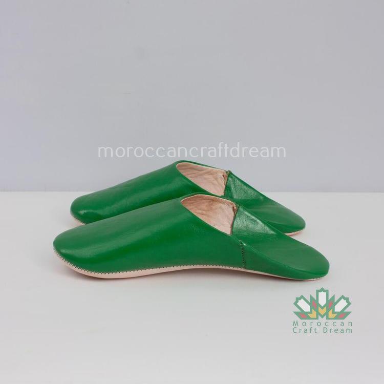 Handmade slippers babouches with lovelry moroccan craft design green color