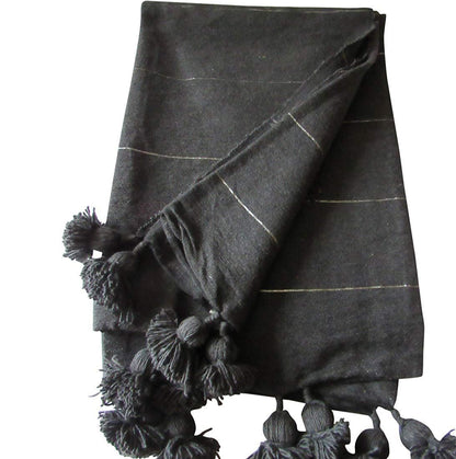 moroccan handmade blanket craft marrakech black pompoms 4