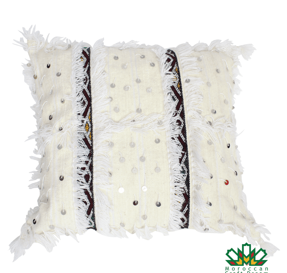 handmade moroccan pillow cushion white