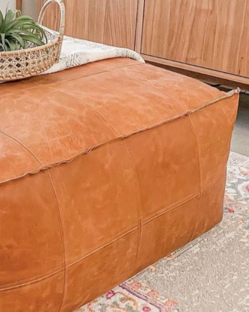 Handmade Square leather coffee table ottoman, designed to enhance home decor with a unique and stylish presence.