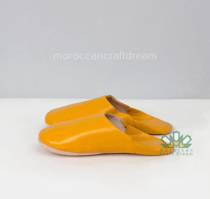 Mustard handmade leather slippers, marrakech moroccan craft, bohemian style