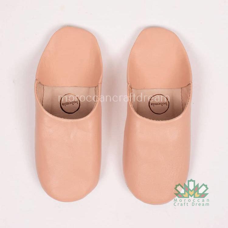 nude color handmade leather slippers, marrakech moroccan craft, bohemian style