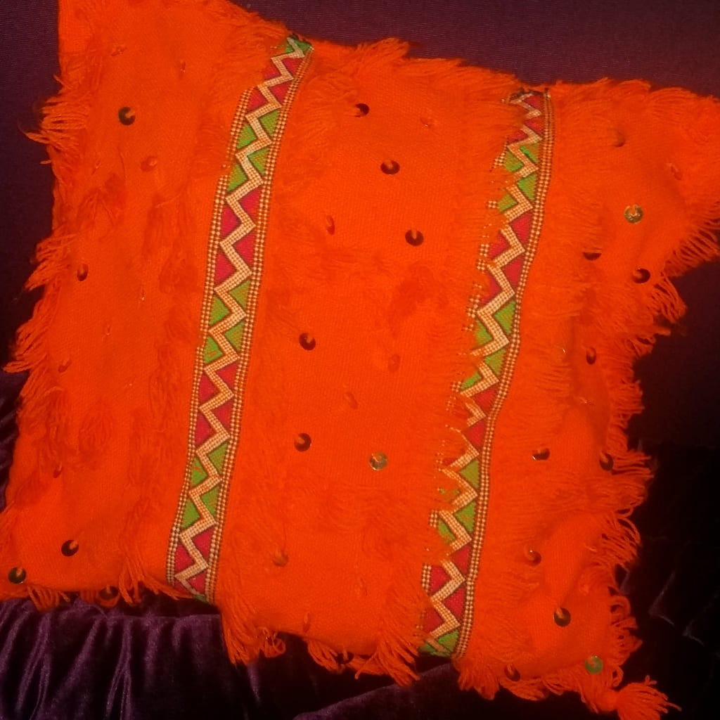 handmade moroccan pillow cushion bohemian orange 6