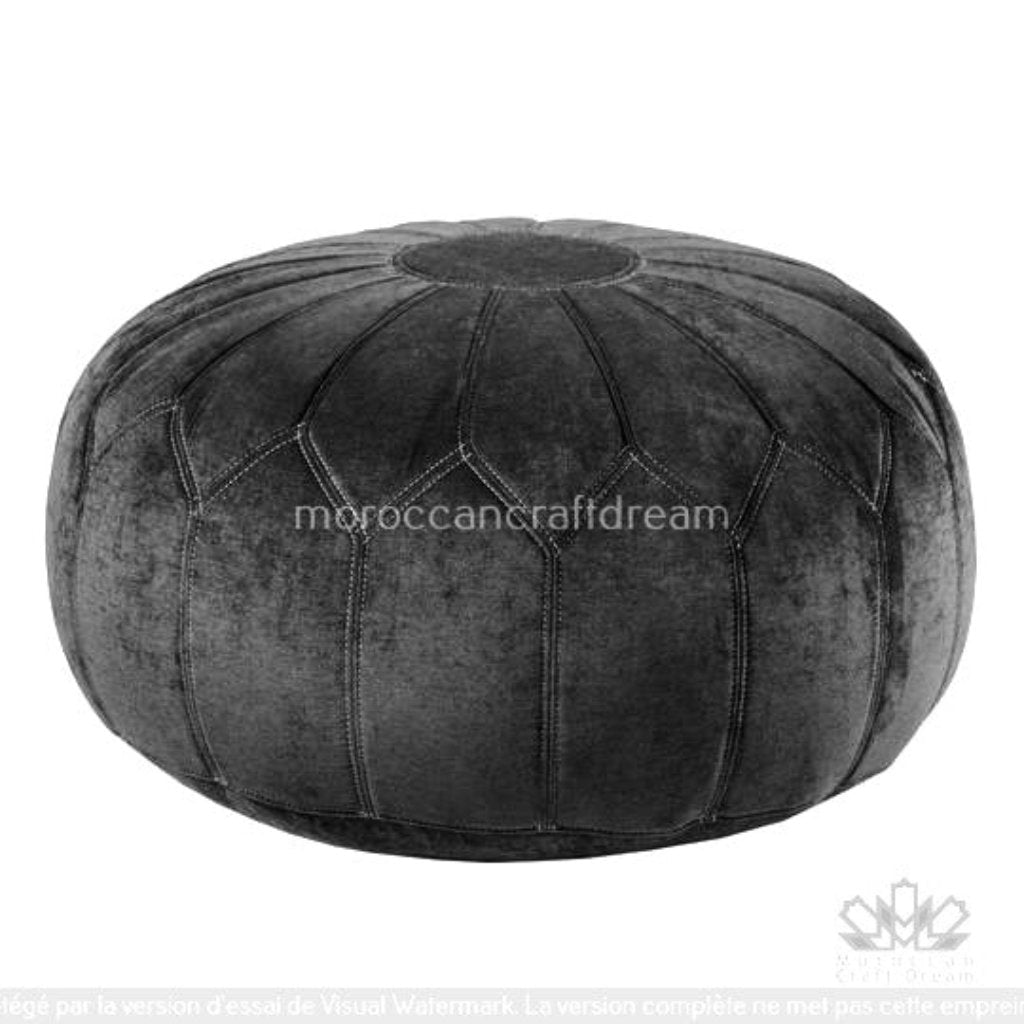 Moroccan poufs and ottomans footstool used as a coffee table, handcrafted in wool and velvet with traditional stitching and durable design