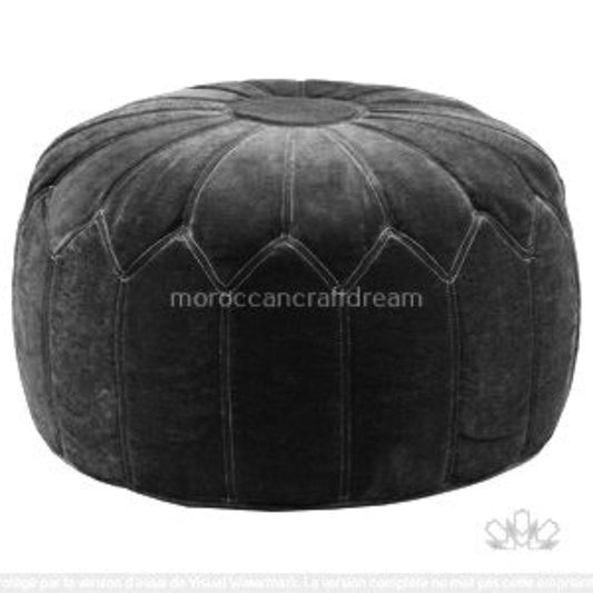 Moroccan poufs and ottomans footstool used as a coffee table, handcrafted in wool and velvet with traditional stitching and durable design